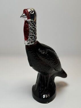 Vintage Avon Wild Turkey Decanter Black Glass Red Silver Collectible Bottle